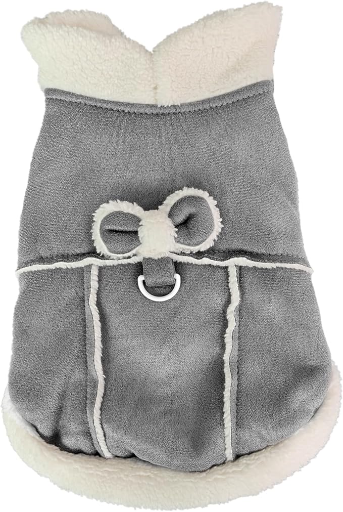 Jecikelon Bowtie Dog Cold Weather Coat Fleece Lining Warm Pet Puppy Turtleneck Dogs Winter Clothes for Small Dogs with D-Ring (Gray, Medium)