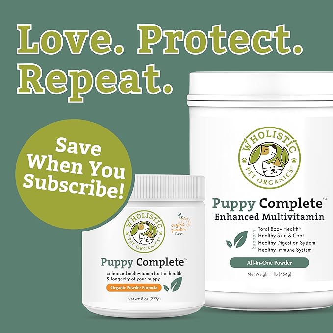 Wholistic Pet Organics Puppy Complete - Dog Multivitamin Powder - 1 Lb - Daily Dog Vitamins & Supplements for Homemade Food - Immune System, Skin, Coat & Overall Health - Small and Large Breed Puppies