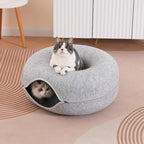 Large Cat Tunnel Bed for Indoor Cats with 3 Toys, Scratch Resistant Donut Cat Bed, Up to 30 Lbs (L 24x24x11, Light Grey)