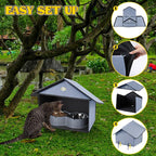 Dreyoo 1 Pack Outdoor Cat Feeding Station for Food & Water, Weatherproof Outdoor Kitty Dining Room Cat Shelter for Stray, Feral Cats and Community Cats, 13”d x 17”w x 15.5'h (Dusty Blue)