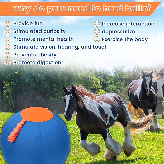 Shrandi Horse Herding Ball - 25" Cover with Straps, Australian Shepherd, Cattle Dogs, Collie & Herding Dog, Giant Jolly Ball for Play
