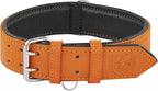 Riparo Orange Leather Dog Collar - Padded Heavy Duty Wide Dog Collar for Small, Medium, Large and Extra Large Dogs with Dog Tag Holder, Large Dog Collars (L: 1.5" Wide for 17"-21" Neck, Orange)