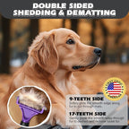 3PCS Pet Grooming Rake & Metal Comb & Flea Comb for Cats and Dogs, Double-Sided Dematting Tool, Extra-Wide Deshedding Dog Brush for Long Hair to Effectively Remove Tangles, Knots and Mats (Purple)