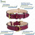 Leather Dog Collar | Leather Collar for Large Dogs, 1.25 Inch Wide Dog Collar Pink | Genuine, Full Grain, Heavy Duty, Comfortable, Soft Padding (Large (Fit Neck Size 18.5"-22.5"), Dark Pink)