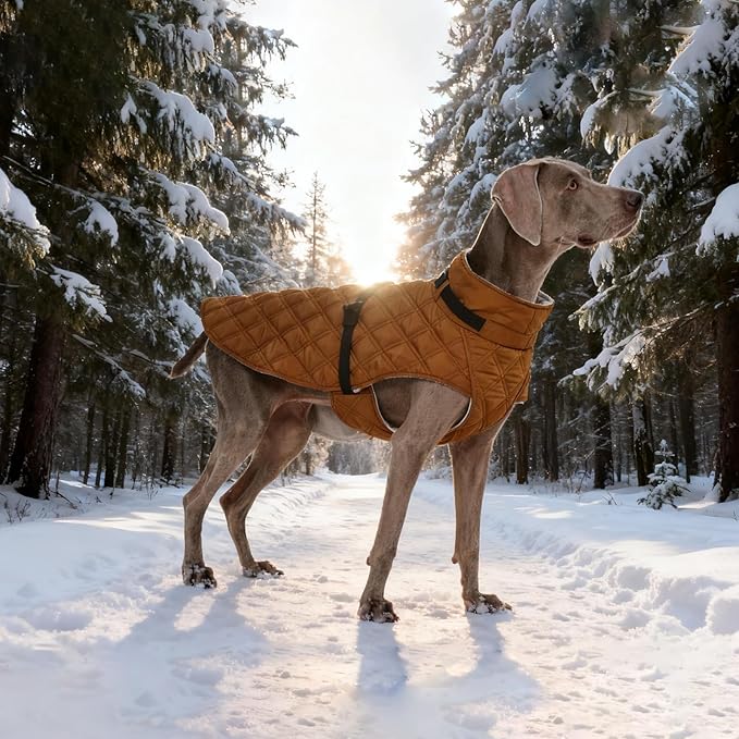 Kuoser Dog Coat Warm Fleece Lining Turtleneck Dog Jacket with Harness Built-in, Adjustable Windproof Cold Weather Coats with Quick Release Buckle Pet Winter Snowsuit for Extra Large Dogs, Khaki 3XL