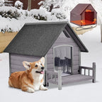 GUTINNEEN Heated Dog House Outdoor for Winter with Anti-Bite Design, Dog Kennel with Heating Blanket, Asphalt Roof, for Small to Medium Dogs - Grey