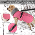 PETDSH Dog Coat Large, Windproof Dog Jacket with Warm Fleece Lining, Thickened Collar Dogs Winter Coat, Adjustable Reflective Pet Coats for Cold Weather (Pink, X-Large)