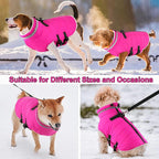 Dogcheer Dog Coat, Waterproof Dog Jacket with Harness, Reflective Adjustable Puppy Winter Coat with Zipper, Christmas Pet Snow Jacket Clothes for Small Medium Large Dogs - Pink XS