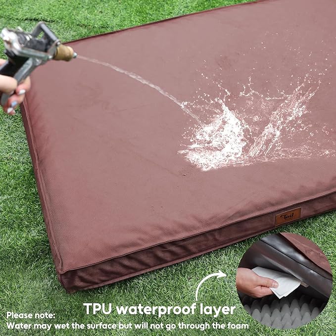 Outdoor Orthopedic Dog Bed, Waterproof Dog Bed for Large Dogs 36x27 Inch, Egg Crate Foam Pet Mat with Washable Removable Oxford Cooling Cover, Pink