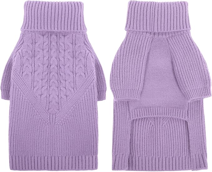 Queenmore Puppy & Dog Sweater - Warm Winter/Summer Turtleneck Knit Sweater for Small, Medium, Large Dogs; Christmas, Lilac; XS