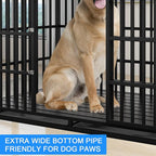 Heavy Duty Dog Crate 54 inch with Mat XL Large Pet Dog Cage Crate Kennel with Roof Top 2 Doors Removable Trays, Lockable Wheels Escape-Proof for High Anxiety Dogs (Black, 54 inch)