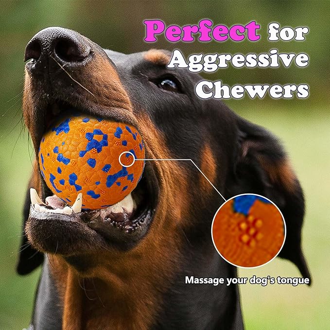 4Pcs Super Bouncy Dog Balls, Fun Indestructible Tennis Balls for Aggressive Chewers, Durable Floating Fetch Toys for Small Dogs with Lifetime Replacement