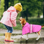Fashion Hooded Dog Raincoat - Reflective Dog Rain Jacket Adjustable Puppy Raincoats Lightweight Pet Rain Coat for Small Dogs (Small, Pink)