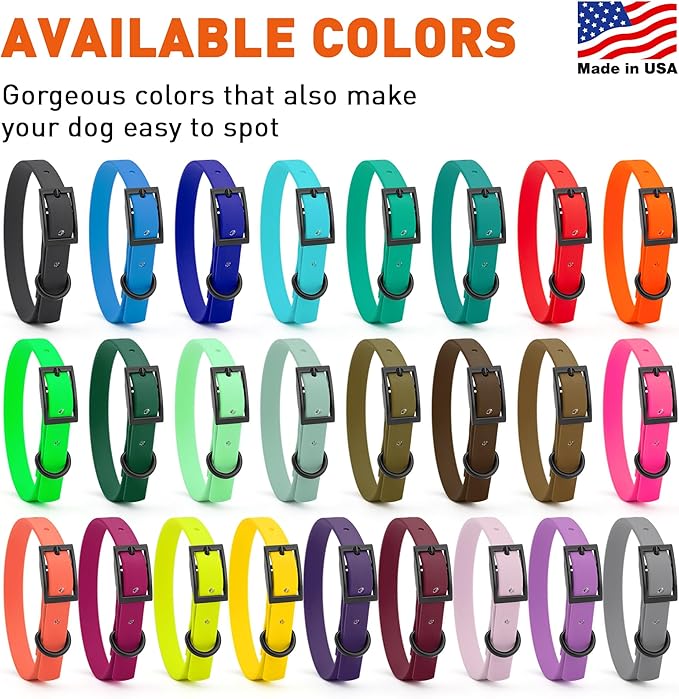 Dogline Biothane Waterproof Dog Collar Strong Coated Nylon Webbing with Black Hardware Odor- Proof for Easy Care Easy to Clean High Performance Fits Small Medium or Large Dogs, Hunter Green
