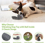PETGEEK Interactive Squeaky Dog Toy, Automatic Moving Vibrating Dog Balls with Plush Cover, Rechargeable Perro Juguetes with Recording and Music Mode, Crinkle Pet Plush Toy for Boredom, Grey