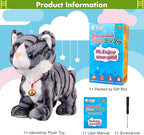 Pattern Gray Robot Cat Plush Cat Stuffed Animal Interactive Cat, Meow Kitten Touch Control, Electronic Cat Pet, Robotic Cat Cat Kitty Toy, Animated Toy Cats for Girls Baby Kids L:12"