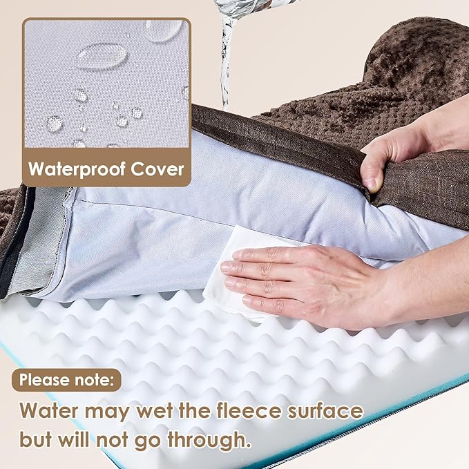 EHEYCIGA Memory Foam Dog Bed Large Sized Dogs, Pet Bed for Large Dog for Crate with Waterproof Liner, Pet Couch Bed Orthopedic with Washable Removable Cover, 35x23x6 Inches, Brown