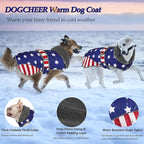 Dogcheer Dog Coat, American Flag Dog Jacket Waterproof Puppy Winter Coat for Cold Weather, Reflective Adjustable Pet Snow Jacket Fleece Sweater for Small Medium Large Dogs - USA Flag, L