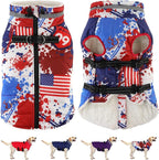 Dogcheer Dog Winter Coat, American Flag Dog Jacket with Harness, Adjustable Puppy Coat with Zipper, Waterproof Pet Fleece Jacket Snowsuit for Small Medium Large Dogs - US Flag M