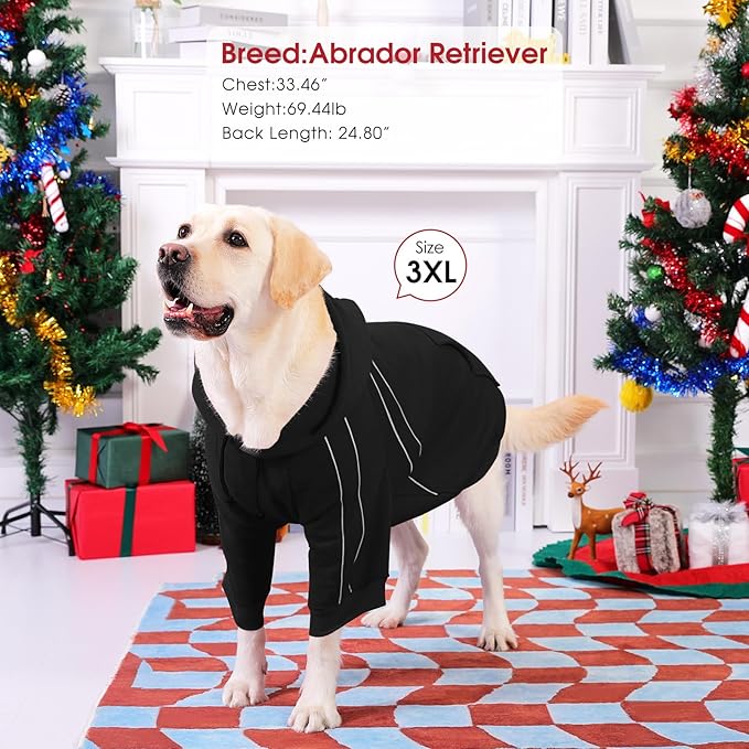 ASENKU Cozy Dog Hoodie，Soft Sweater with Adjustable Hood, Back Pocket and Leash Access Hole，Warm Reflective Sweatshirt for Cold Weather（Black，XL