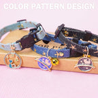 3 Pack Breakaway Cat Collars with Bell- Moon and Stars Pendant Cat Collar for Girl Boy Cats with Safety Buckle- Cute Kitten Collar Adjustable 8"-12" for Kitty Puppy Small Pets