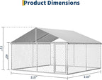 Large Outdoor Dog Kennel with Waterproof & UV-Resistant Roof, Galvanized Dog Kennel, Heavy Duty Dog Playpen for Outside Backyard Farm Use, 10x10x6ft