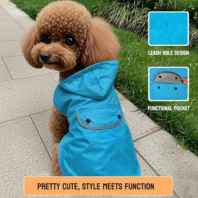 Dog Raincoat Dogs Rain Jacket Reflective Poncho Rainwear Waterproof Pet Clothes Warm Lined Pocket Hooded Leash Hole Adjustable Medium Dogs,Blue,XXXL,Back Length 20.0 Inch