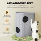 PETKARAY 2-Story Felt Cat House, Large Bed Cave for Indoor Cats, Felt Tunnel Hideaway Condo for Multi-Cat Households, 23.6x22x12 inches, Grey