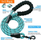 Reflective Dog Collar Padded with Soft Neoprene Breathable Adjustable Nylon Dog Collars for Small Medium Large Dogs (Collar+Leash L Neck 19"-23.5", Blue)