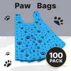 T-Shirt Bags – Paw Print Design Blue Color - 100 Pack - Thank You & Shopping Bags - Cat or Dog - 22" L x 12" W x 7" Plastic (Blue, 100)