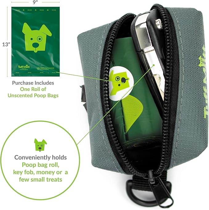Tuff Mutt Dog Poop Bag Holder for Leash, Lightweight Dispenser for Pet Waste Bags, Easy Cleanup Accessory for All Leashes, Includes Bags