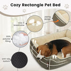 Miguel Dog Bed with Removable Cushion/Pillow for Medium Small Dogs, Washable Pet Bed with Side Easy to Wash Puppy Bed, Large Rectangle Cat Bed for Indoor Cat with Anti-Slip Bottom, Khaki 30 Inch