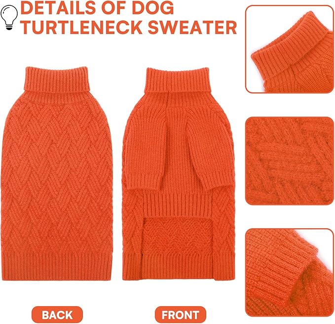KOESON Small Dog Sweater Female and Male, Cable Knit Dog Sweaters with Sleeves, Easy On Halloween Sweaters for Dachshund, Chihuahua, Pug, Yorkie, Warm Winter and Fall Apparel for Small Dogs, Orange, S