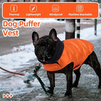 Nanaki Warm Dog Puffer Coat for Large Dogs-Lightweight Windproof Dog Coat with Hood, Water Resistant Pet Snowsuit for Cold Weather, Reflective Snowsuit, Adjustable Puffer Vest with Leash Hole, Orange