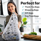 T-Shirt Bags – Paw Print Design - 50 Pack - Thank You & Shopping Bags - Cat or Dog - 22" L x 12" W x 7" Plastic (White, 50)