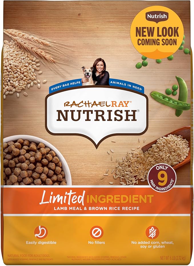 Rachael Ray Nutrish Just 6 Natural Dry Dog Food, Limited Ingredient, Lamb Meal & Rice, 6 Lbs