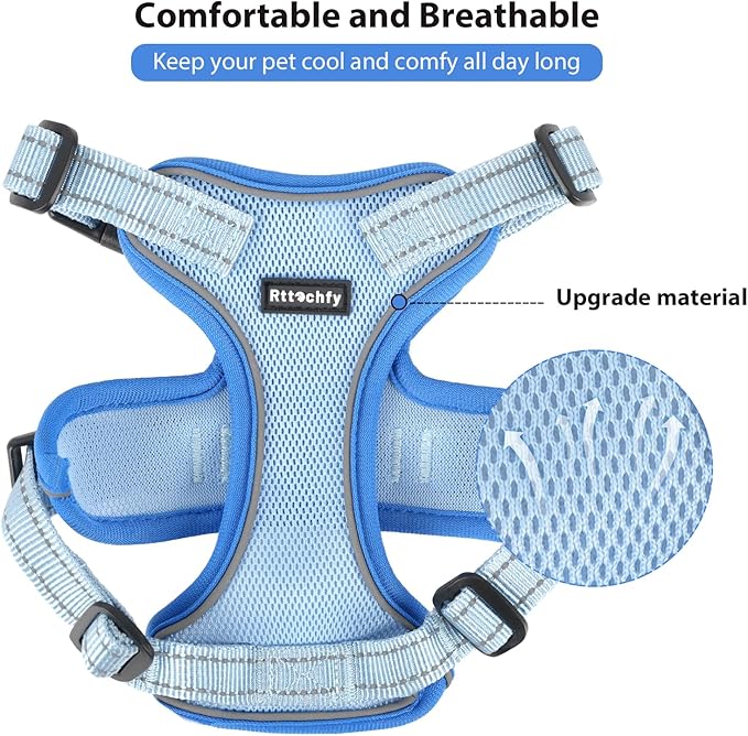 Rttochfy Cat Harness and Leash Set, Adjustable and Reflective Cat Vest, Escape Proof Kitten Harness, Easy to Put on with 3 Buckles for Cats Walking and Traveling (Blue, L)