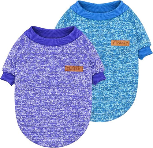 2 Pieces Pet Dog Classic Knitwear Sweater, Fleece Coat for Small,Medium Dogs,Warm Pet Dog Cat Clothes,Soft Puppy Customes for Chihuahua Yorkshire Tzu (Blue Dark Navy,L)