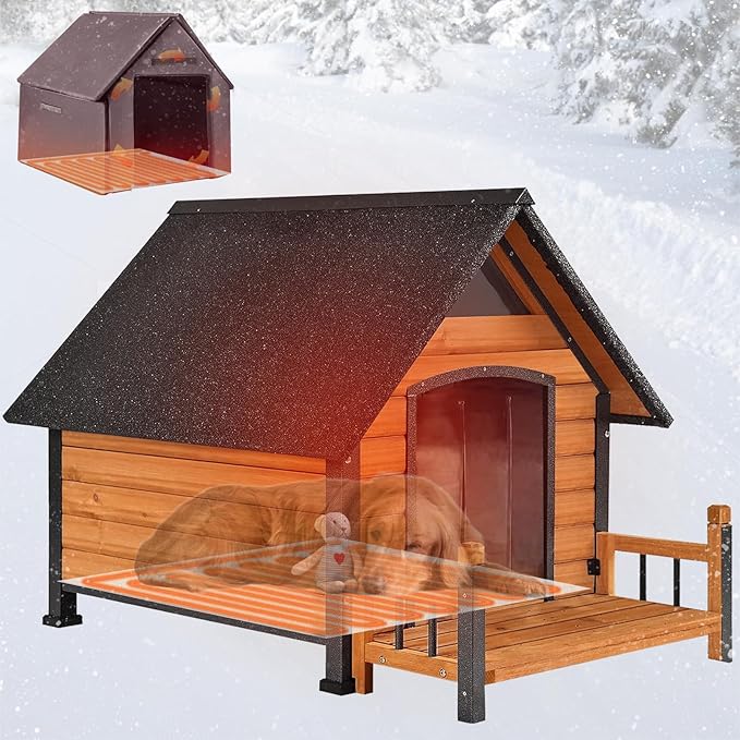 Dog House Outdoor, Chew-Proof Metal Frame Dog Kennel Shelter for Large Breeds,Weatherproof (Brown-H, Large)