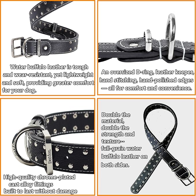 Studded Leather Dog Collar – Durable Adjustable Collar, Brown Medium