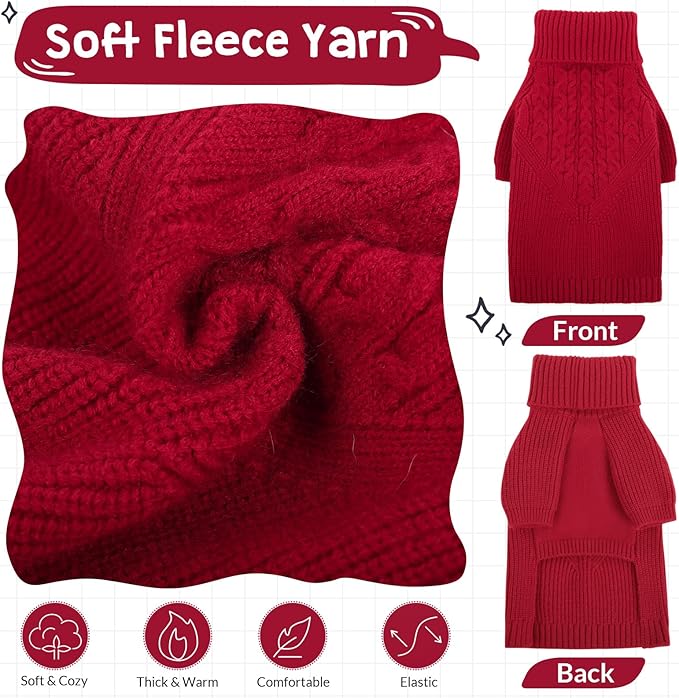 Queenmore Dog Sweater, Puppy Sweater for Small Dogs,Warm Winter Fall Dog Sweaters for Dog Girls Boys, Solid Turtleneck Knit Sweater for Large Medium Dogs,Long Sleeves Christmas Dog Sweater Red,L