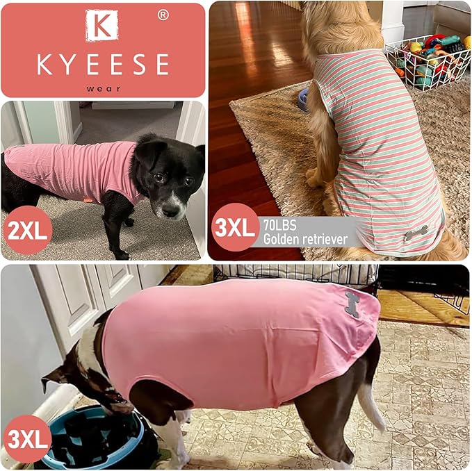 KYEESE 2Pack Dog Shirts Striped T Shirt for Large Dogs Lightweight Clothes Sleeveless Vest Cotton Tank Top, XXX-Large,Blue+Striped