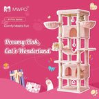 MWPO Pink Extra Large Cat Tree, 77.6-Inch Tall Cat Tower for Indoor Cats with 2 Condos, Multi-Level Cat Stand for Large Cats, 3 Hammocks, Wide Perch, Scratching Posts, Dangling Toys