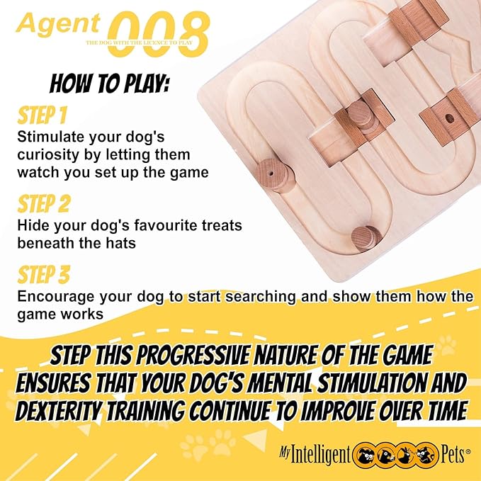 Agent 008 - Interactive Wooden Puzzle Toy for Dogs, Fun Brain Game for Intelligence Training, Challenging Mental Stimulation for Smart Dogs