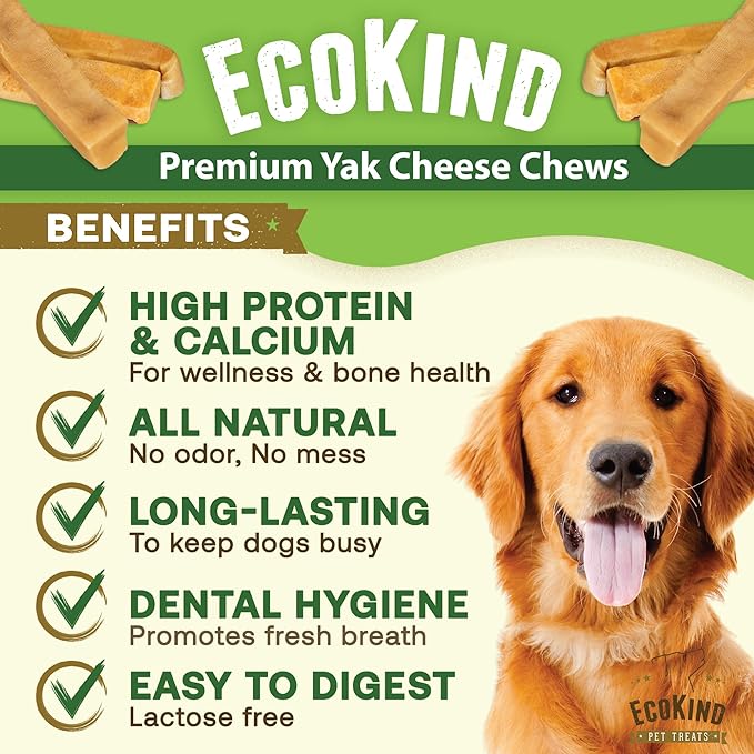 EcoKind Premium Gold Yak Cheese Himalayan Dog Chews, Healthy Dog Treats for Small Dogs, High Protein, All Natural, Long-Lasting Chew, Small - 16 Chews