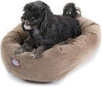 Majestic Pet 24 Inch Suede Calming Dog Bed Washable 24x19x7 (Inch) – Cozy Soft Round Donut Dog Bed with Spine Support for Dogs to Rest Their Head - Pet Bed Small – Stone