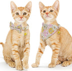 Faygarsle 2 Pack Floral Cat Collar Set with Bandana and Bow Tie, Pink and Yellow Daisy Pattern, Breakaway Safety Buckle