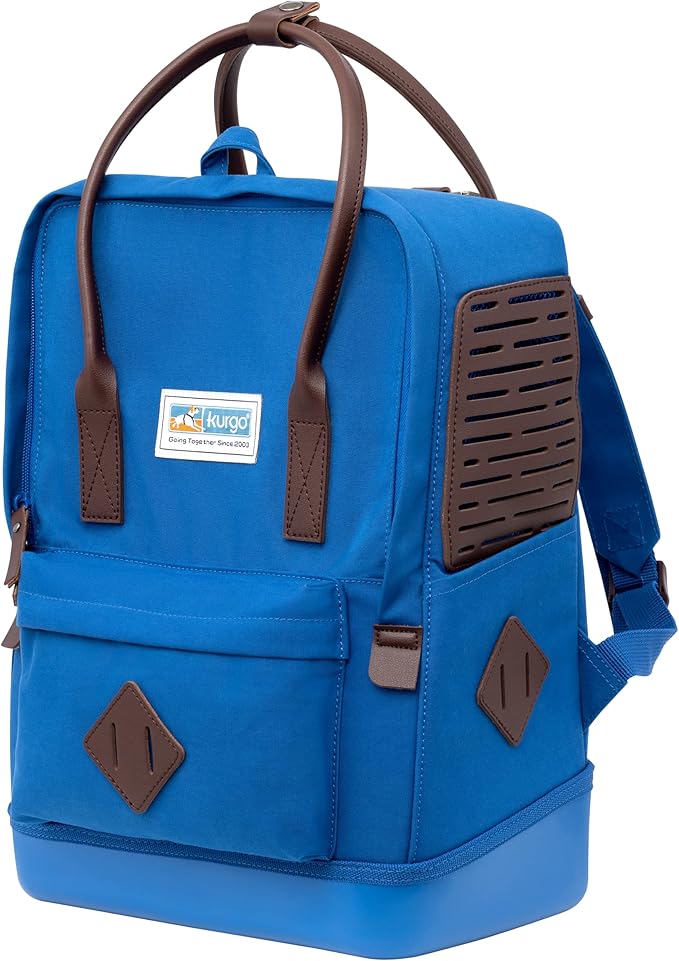 Kurgo Nomad Carrier Backpack - Airline Approved Dog Bag for Travel - Stylish Pet Backpack with Waterproof Bottom - Lightweight for Hiking - Small Breed Dog Carrier with Tablet Sleeve - Blue