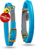 WAUDOG Ultra Soft Rolled Leather Cat Collar with Removable Bell, Safety Elastic Strap and QR ID Tag - Soft Padded for Small, Medium, and Large Cats - Round Kitten Collar for Male and Female Cats