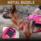 Forestpaw Dog Harness Medium Sized,Tactical Dog Harness with Handle,No Pull Military Style Service Dog Vest with Pockets Adjustable for Medium Large Dogs,Hot Pink,Chest 19.5-41.5"